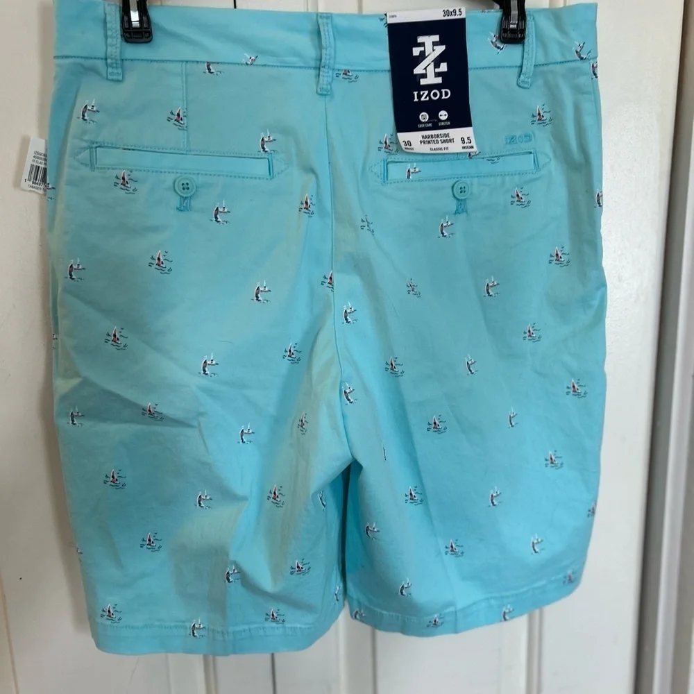 Izod Harborside Printed Men Flat Front Chino Stretch Shorts Size 30 New